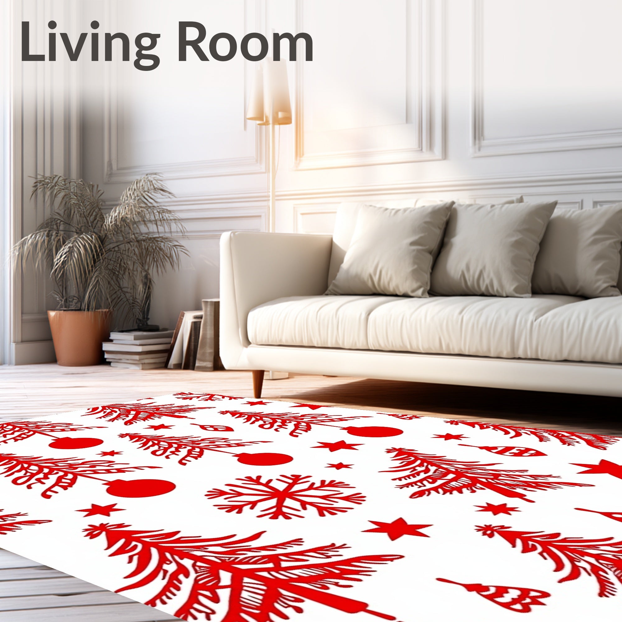Red Christmas Trees Ornaments Stars Rug