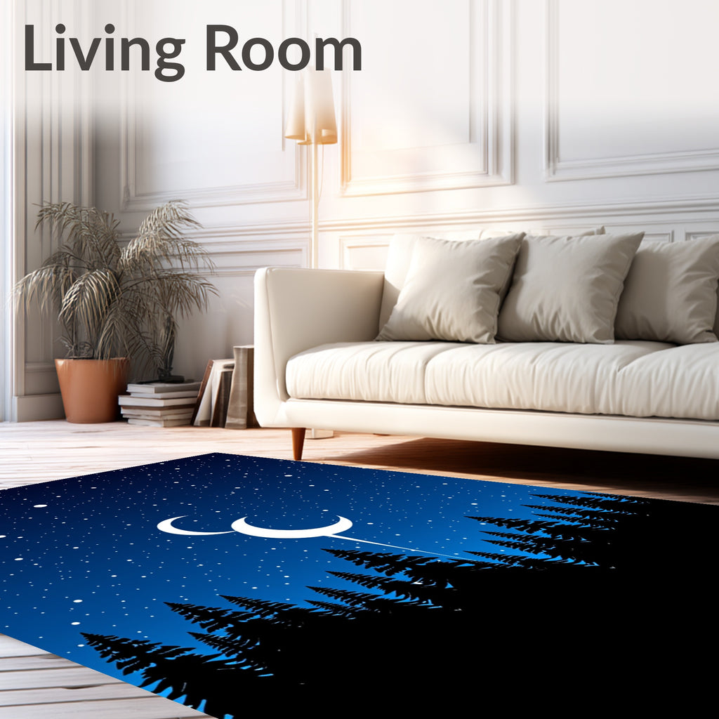 Midnight Blue Crescent Moon Forest Rug