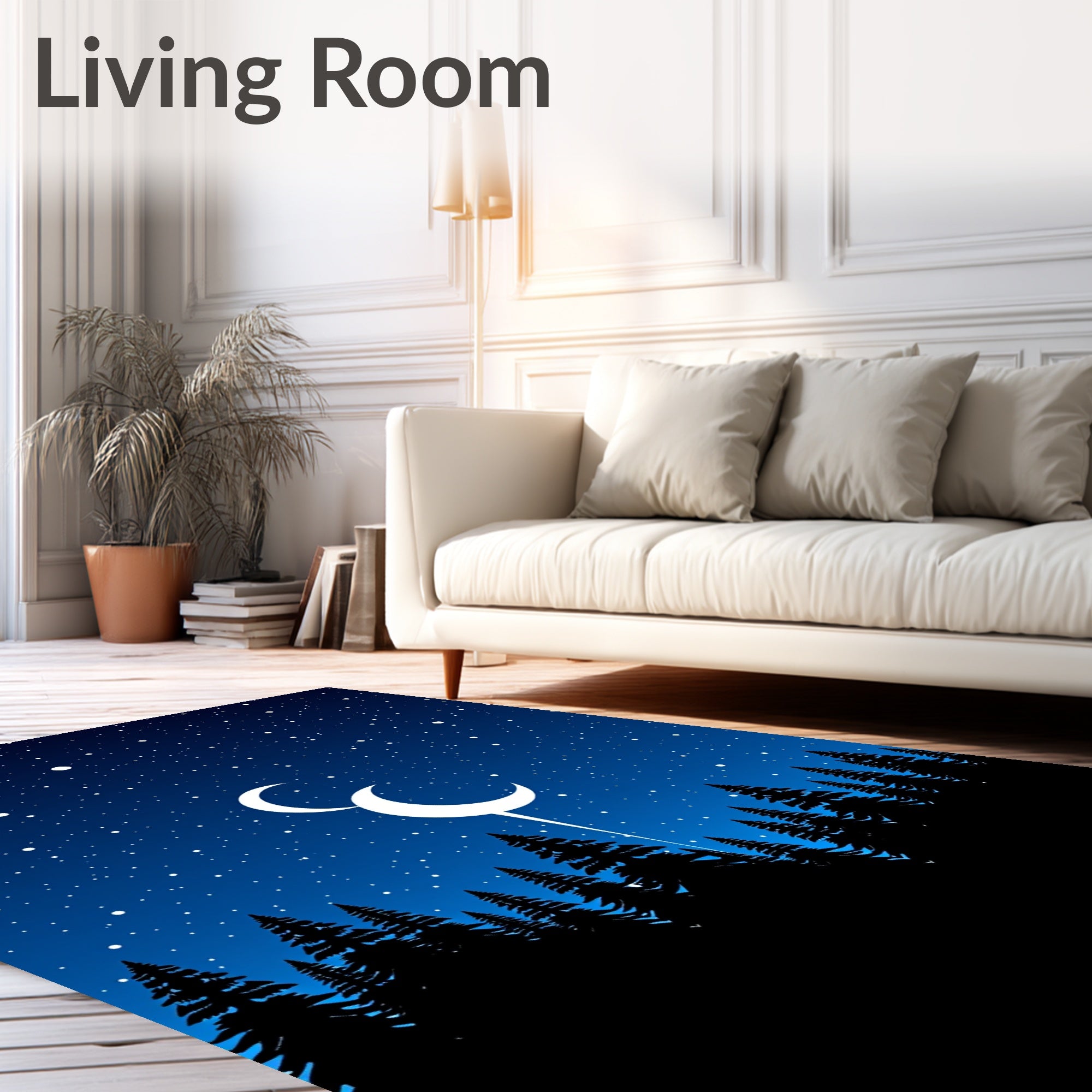 Midnight Blue Crescent Moon Forest Rug