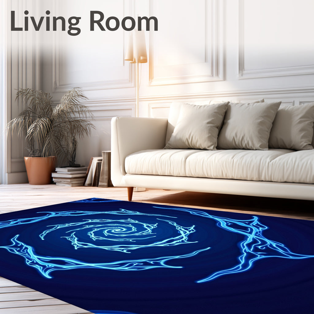 Electric Blue Swirling Neon Vortex Rug