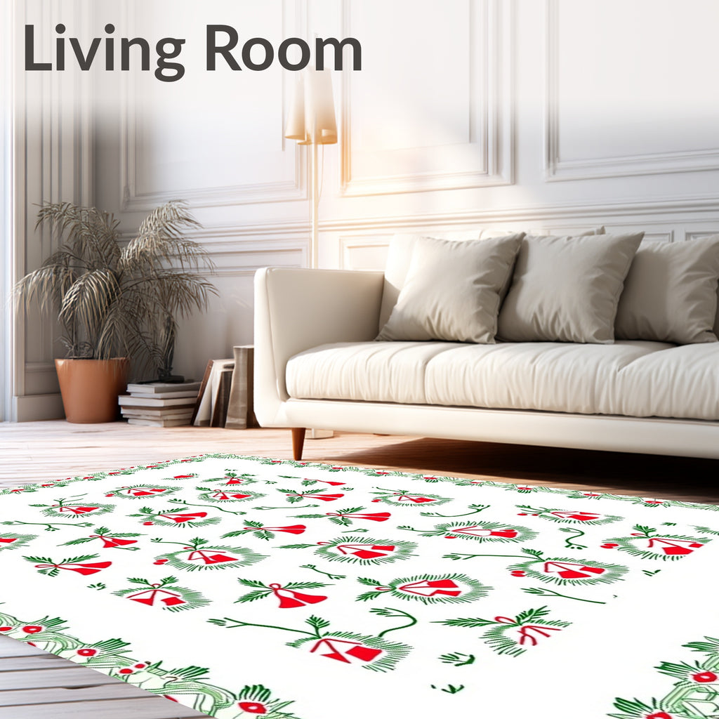 Crimson Bells Green Fir Wreath Border Rug
