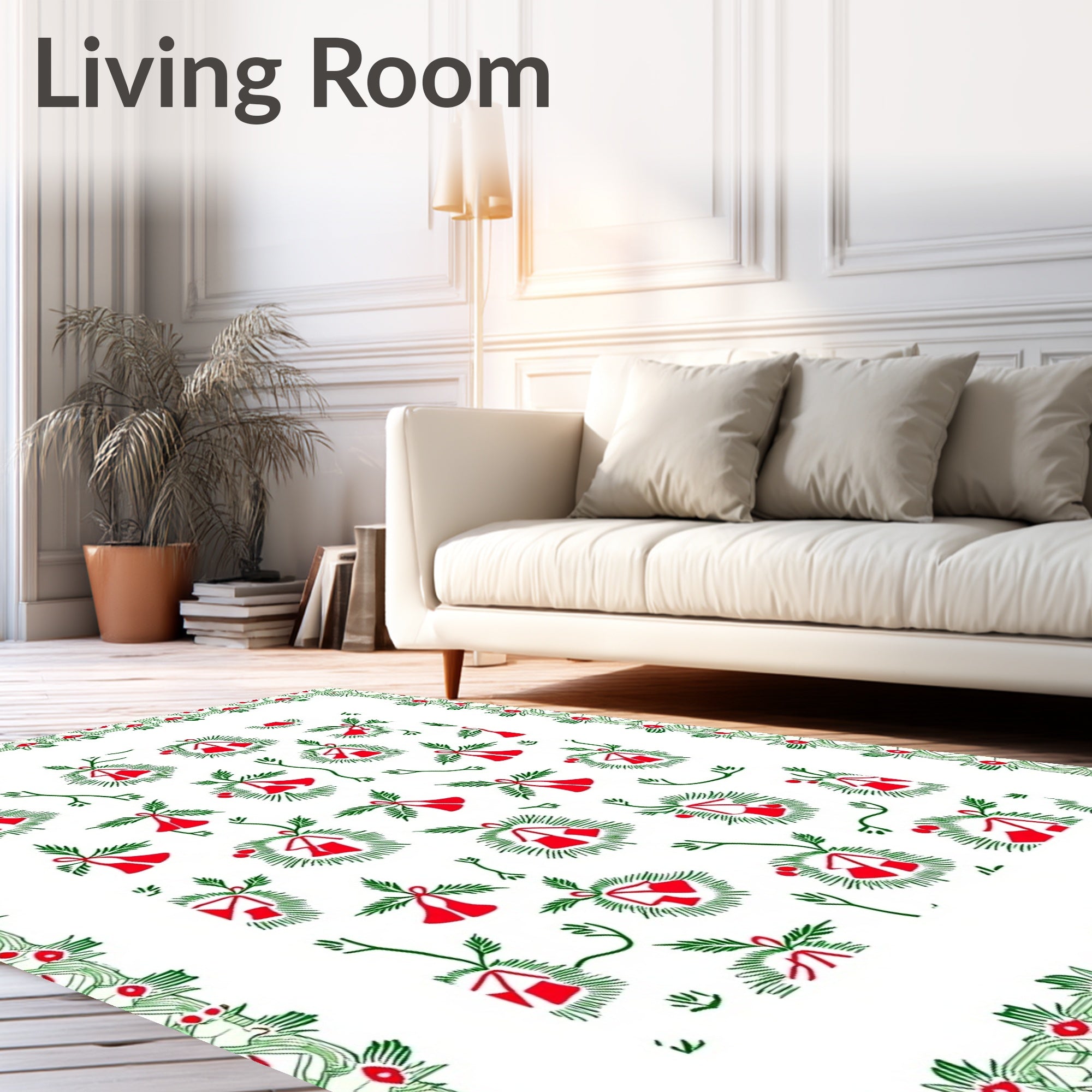 Crimson Bells Green Fir Wreath Border Rug