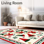 Cheerful Gnomes Red And Green Festive Rug