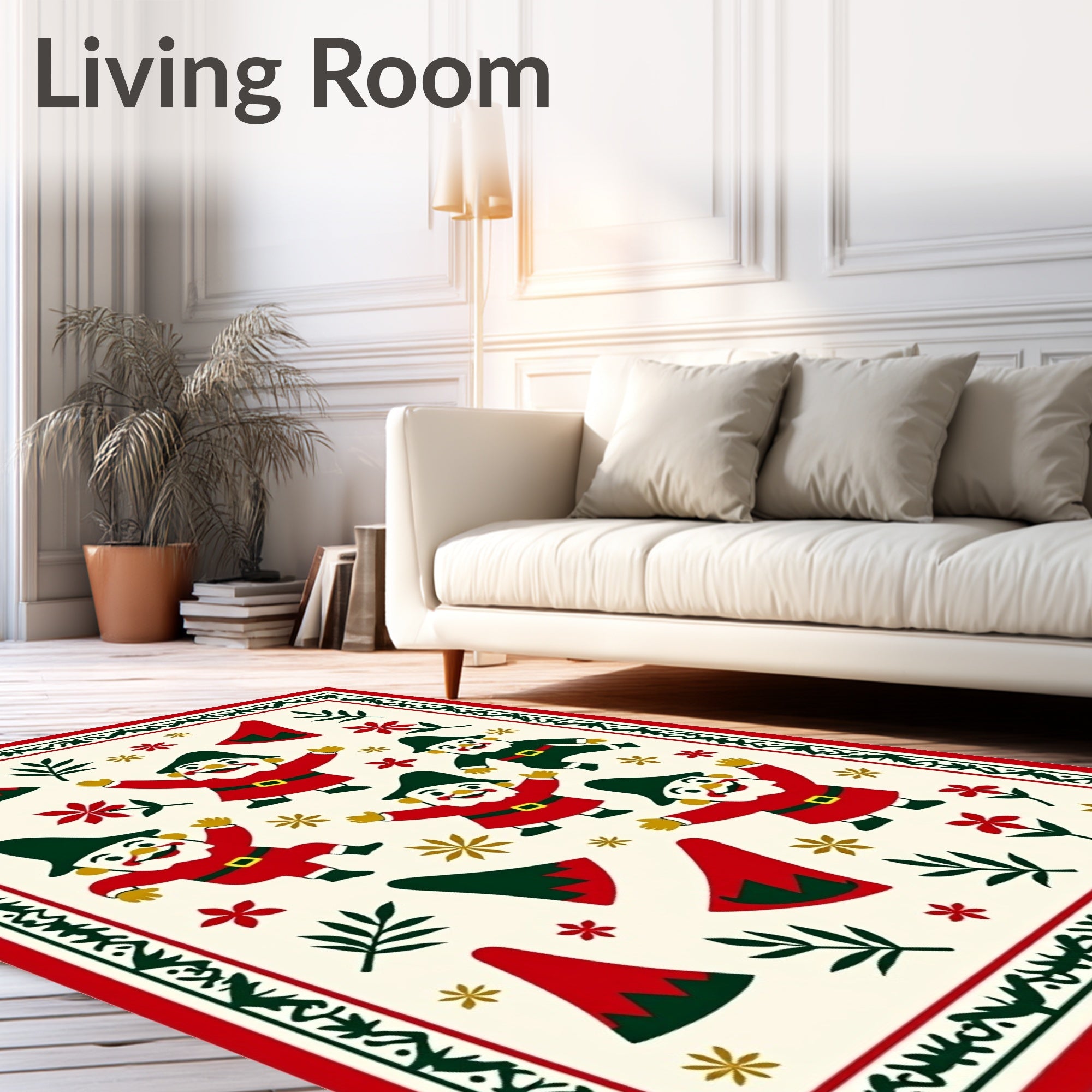Cheerful Gnomes Red And Green Festive Rug