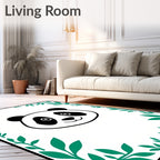 Playful Panda with Green Bamboo Frame Rug