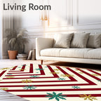 Crimson Snowflakes on Beige Stripes Rug