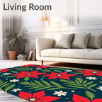 Crimson Poinsettia Botanical Dark Rug