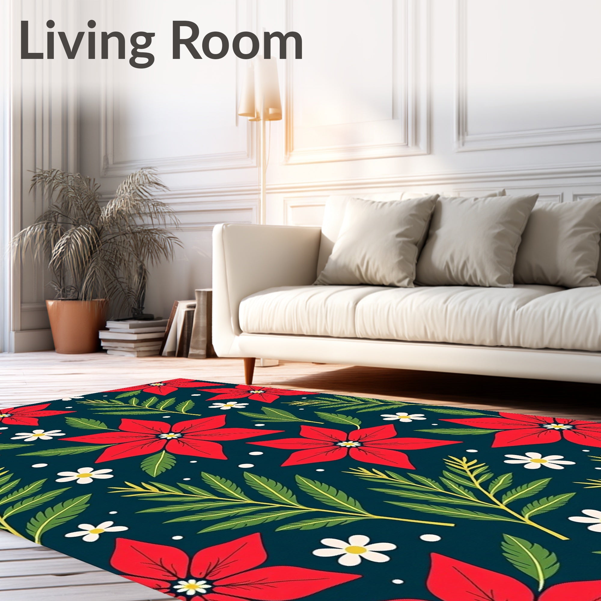 Crimson Poinsettia Botanical Dark Rug