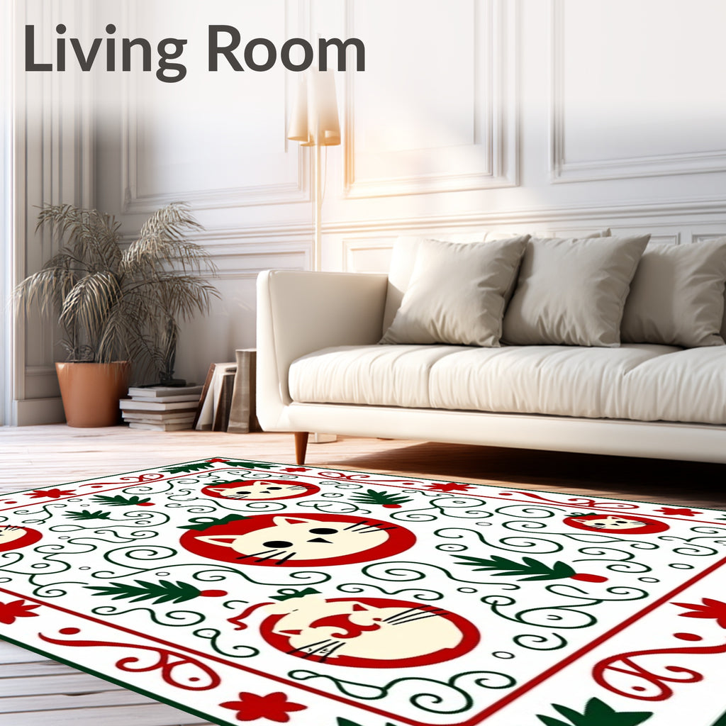 Festive Red Green Cat Christmas Ornament Rug
