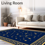 Deep Blue Golden Starry Constellation Border Rug
