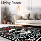 Red Rose Skull Black Vine Arrangement Rug