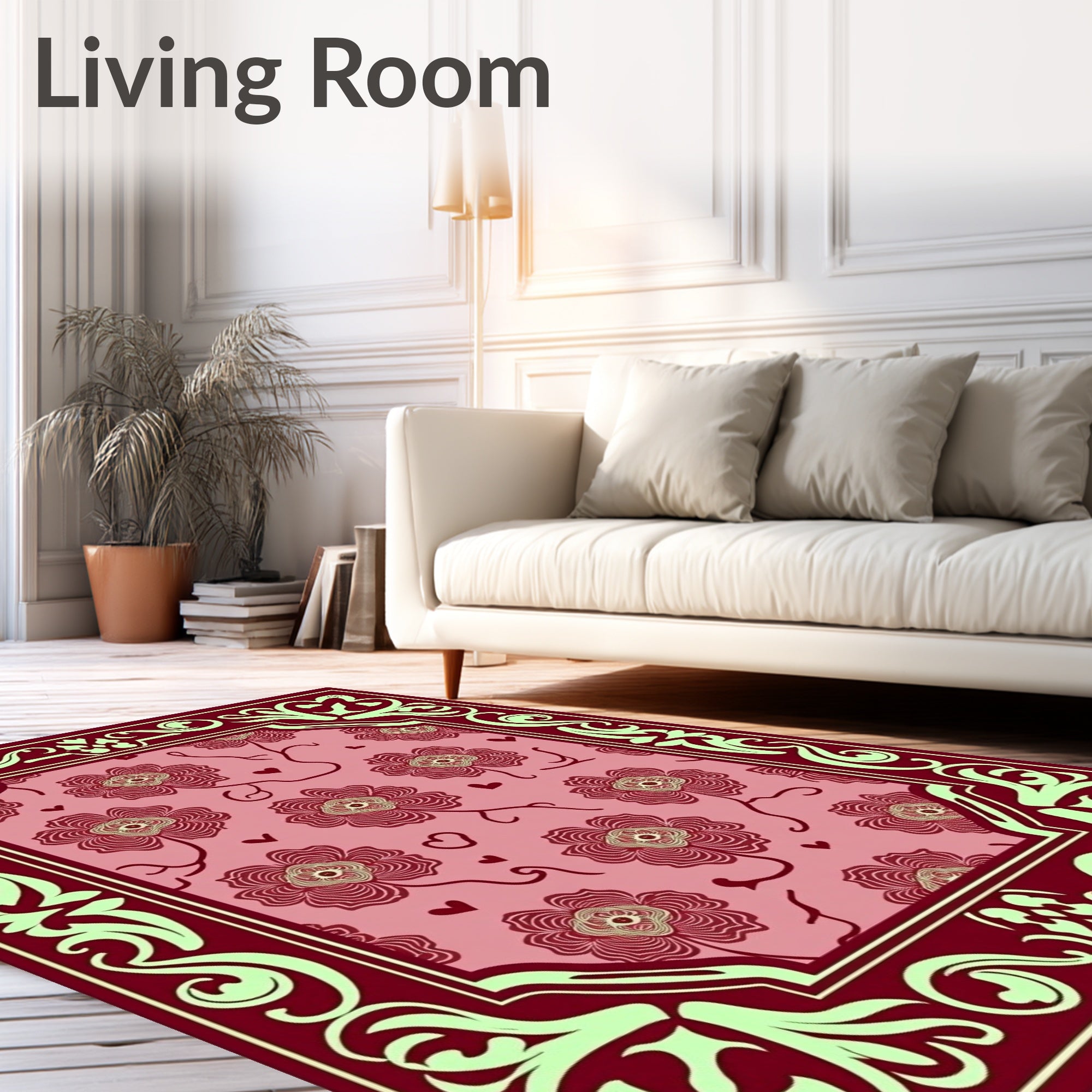 Crimson Floral Hearts Border Rug