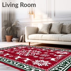 Red Yuletide Reindeer Snow Flake Collage Rug