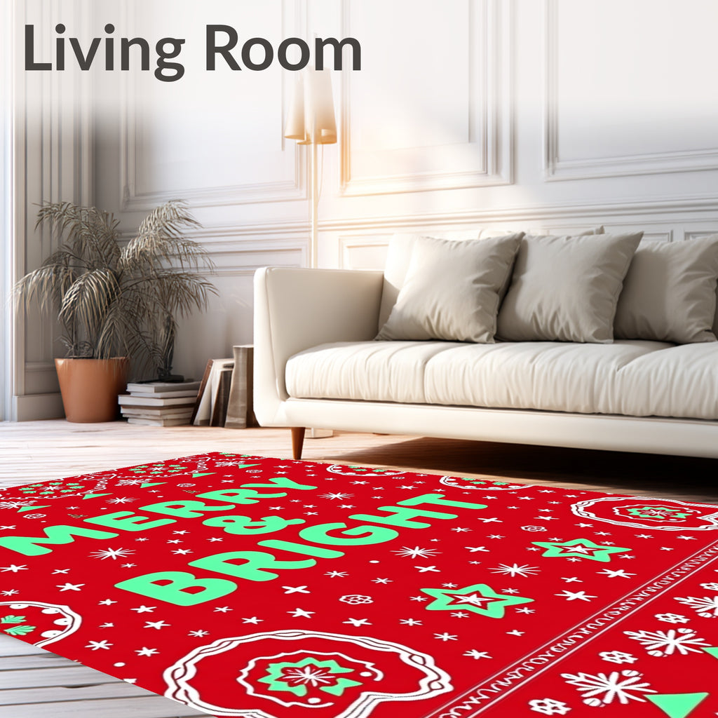 Red Green Snowflake Star Holiday Rug