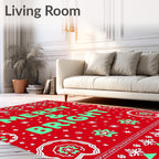 Red Green Snowflake Star Holiday Rug