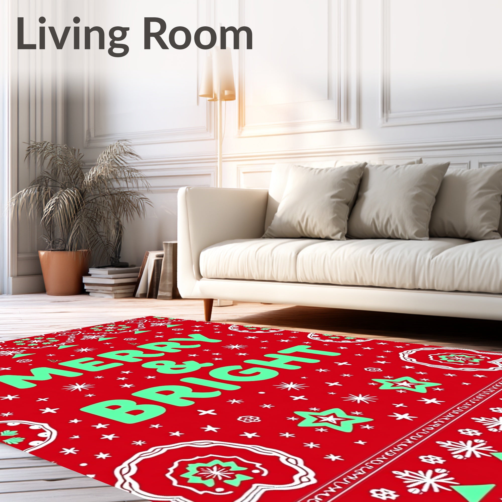 Red Green Snowflake Star Holiday Rug