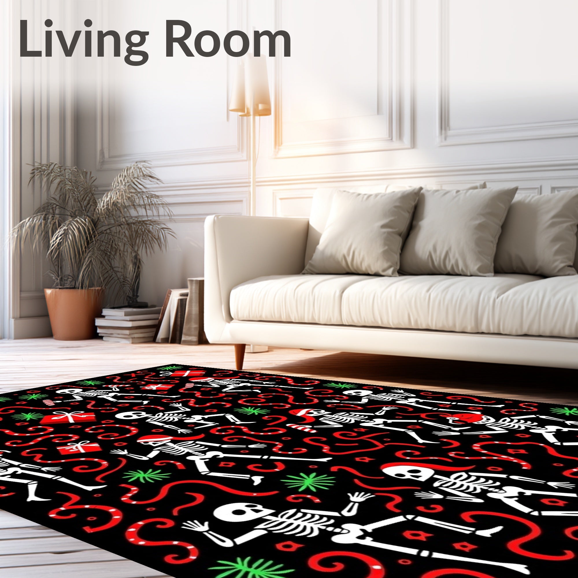 Dancing Skeletons Christmas Ribbon Confetti Rug