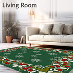Green Holly Berry Snowflake Border Rug
