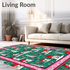 Green Snowy Village Home Christmas Border Rug