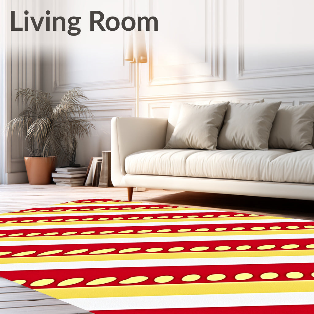 Red Yellow Diagonal Stripe Dot Rug