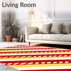 Red Yellow Diagonal Stripe Dot Rug