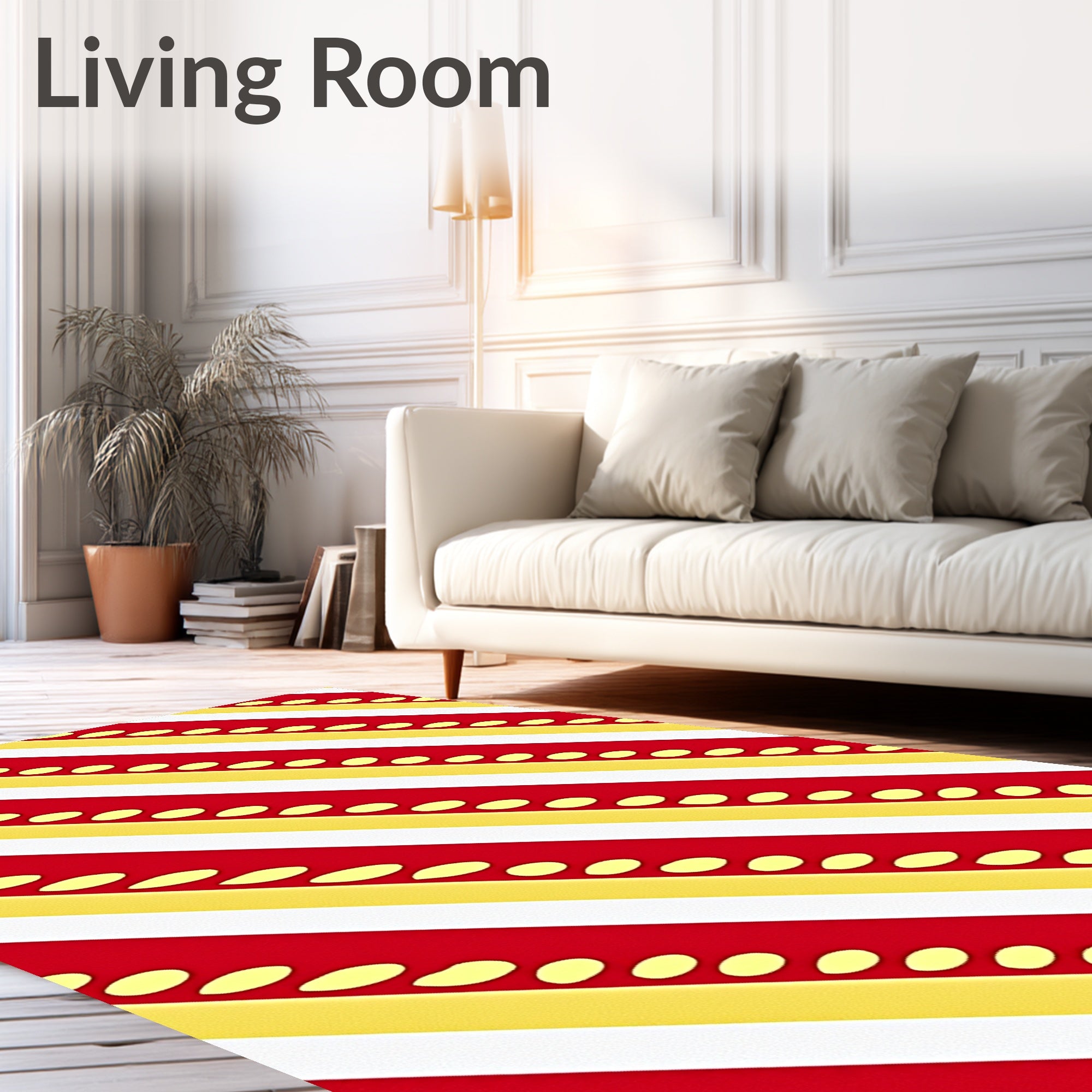 Red Yellow Diagonal Stripe Dot Rug
