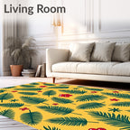 Red Hibiscus Green Palm Frond Rug
