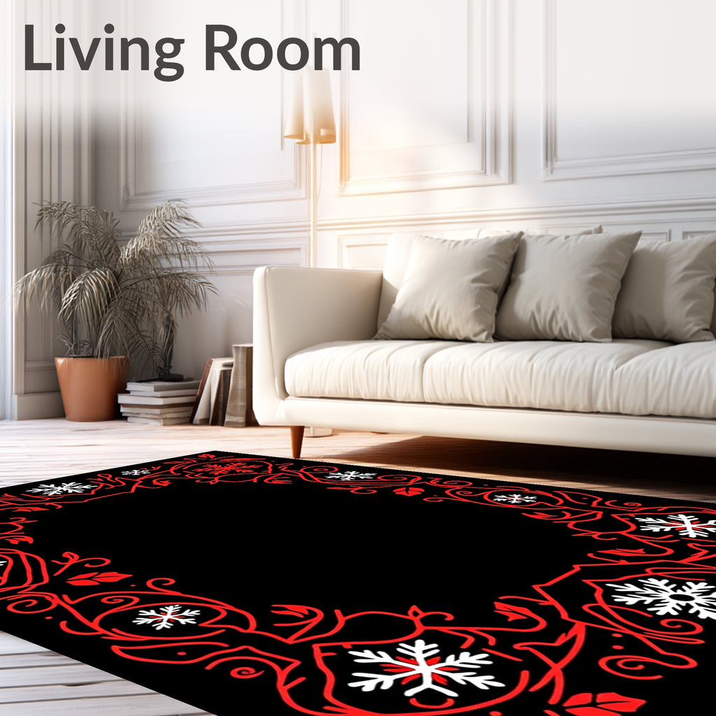 Crimson Snowflake Vine Frame Rug