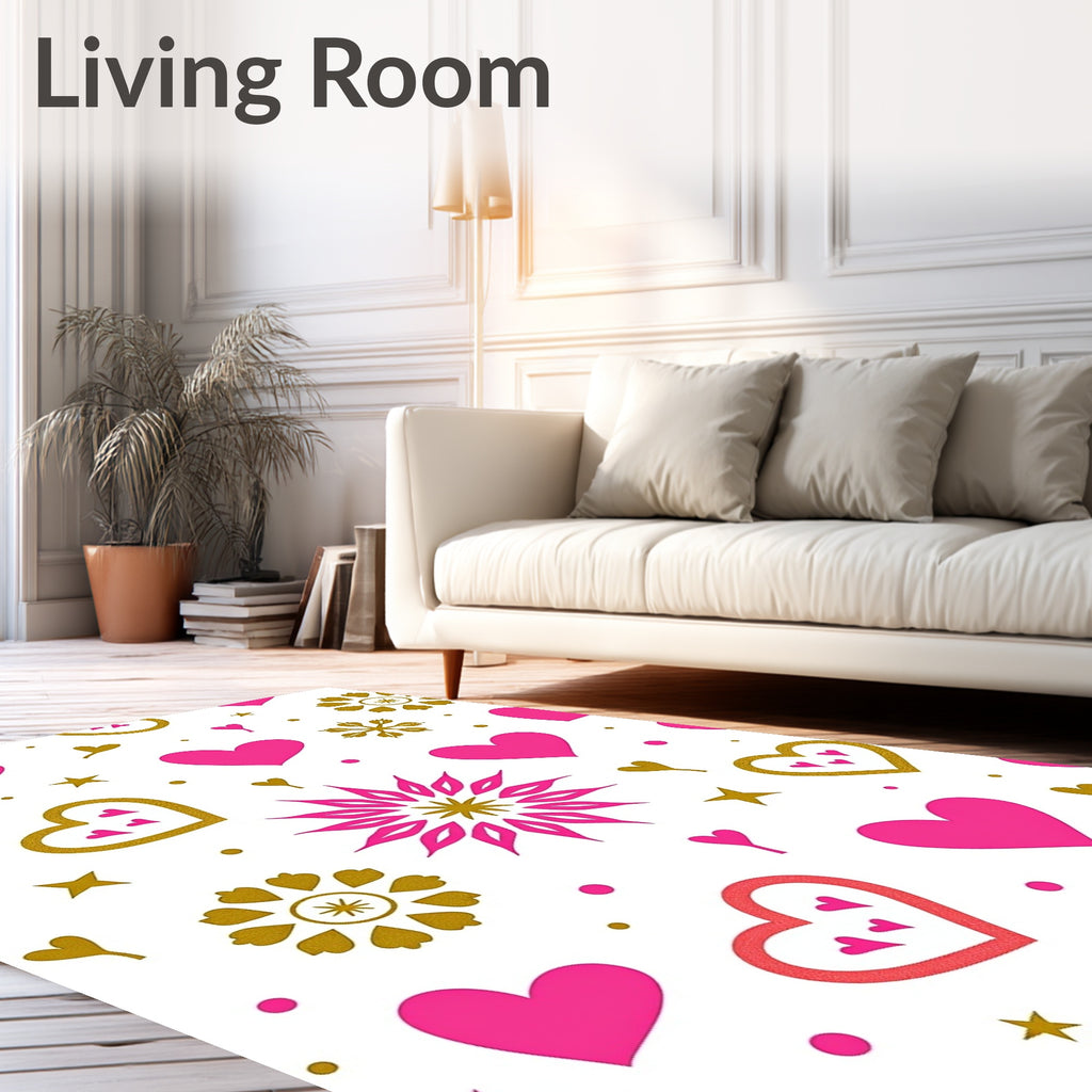 Bright Pink Gold Hearts Star Celebration Rug