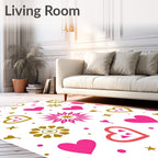 Bright Pink Gold Hearts Star Celebration Rug