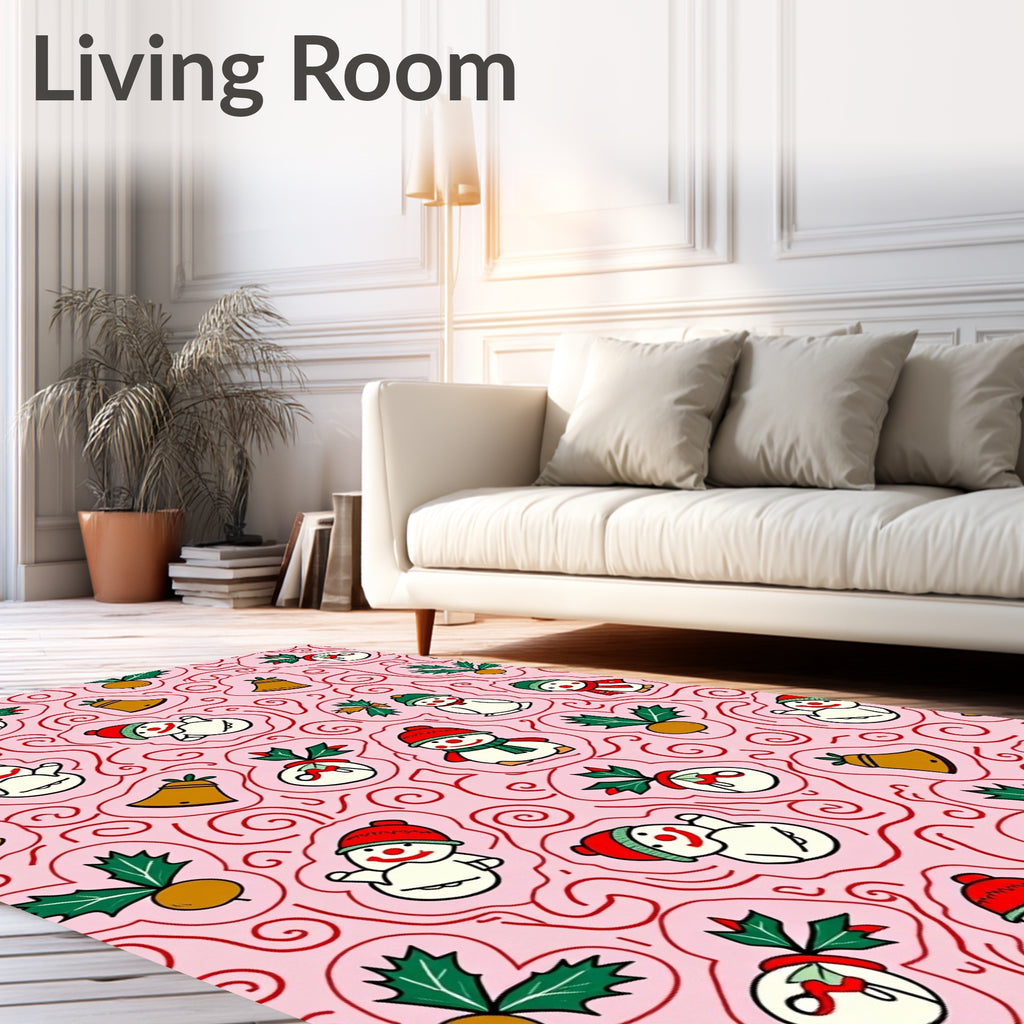 Pink Snowman Holly Bell Swirls Rug
