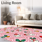 Pink Snowman Holly Bell Swirls Rug
