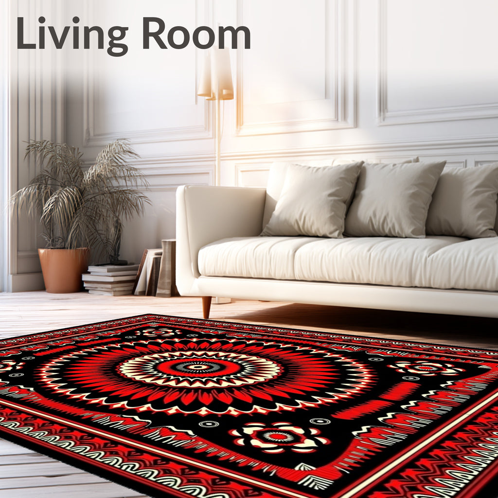 Bold Red Floral Sunburst Medallion Rug
