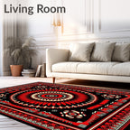 Bold Red Floral Sunburst Medallion Rug