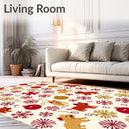 Whimsical Red Gold Dog Snowflake Ornaments Rug