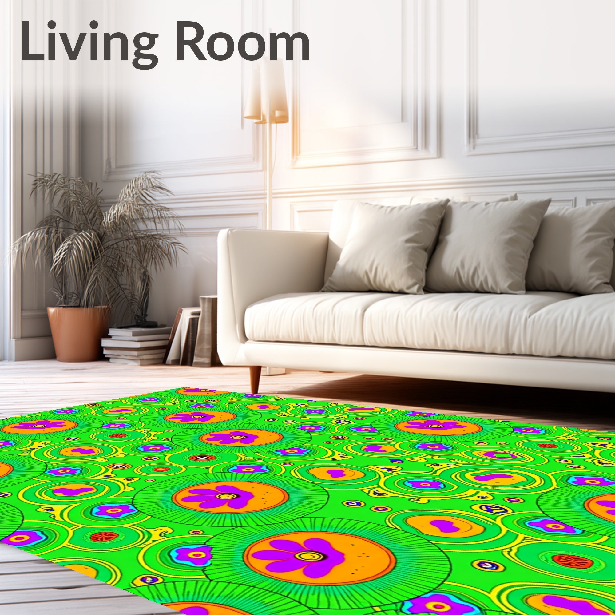 Vibrant green floral medallions Rug