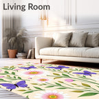 Whimsical Purple Butterfly Daisy Garden Rug