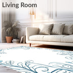 Delicate Teal Vine Floral Border Rug