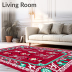 Christmas Elves Reindeer Sleigh Red Rug