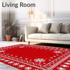 Red White Snowflake Border Rug