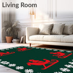 Red Sleigh Snowflakes Border Rug