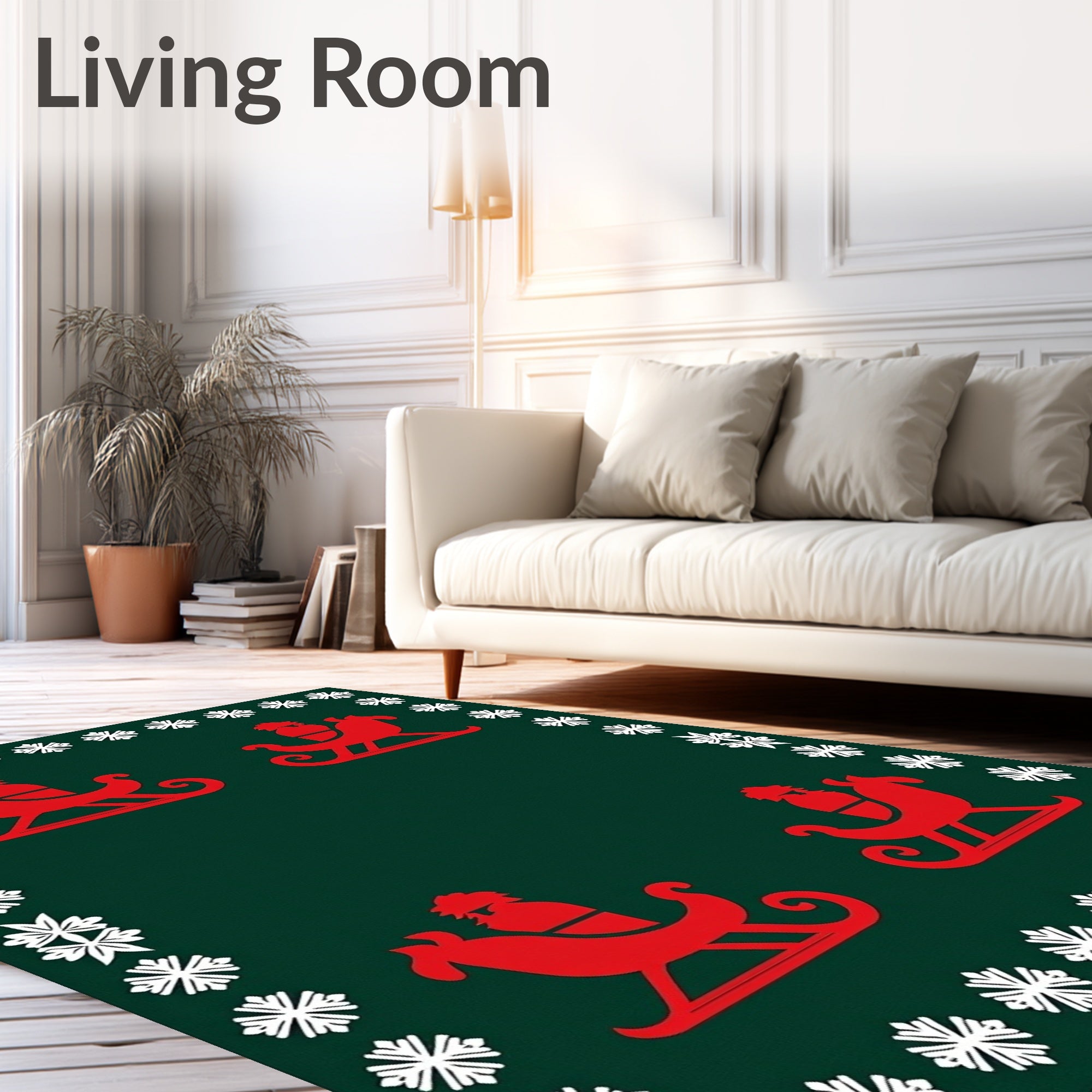 Red Sleigh Snowflakes Border Rug
