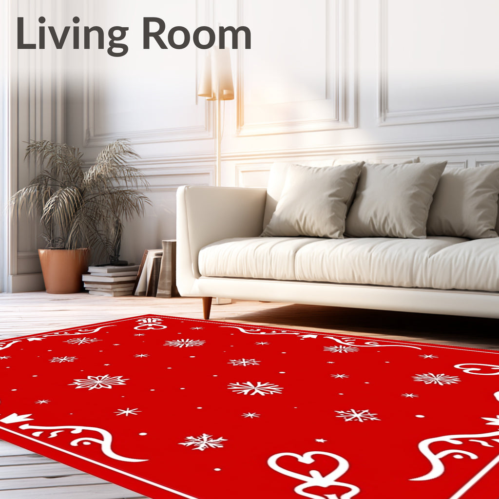 Crimson Red Snowflake Scatter Festive Rug