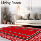 Ornate Red White Decorative Border Rug