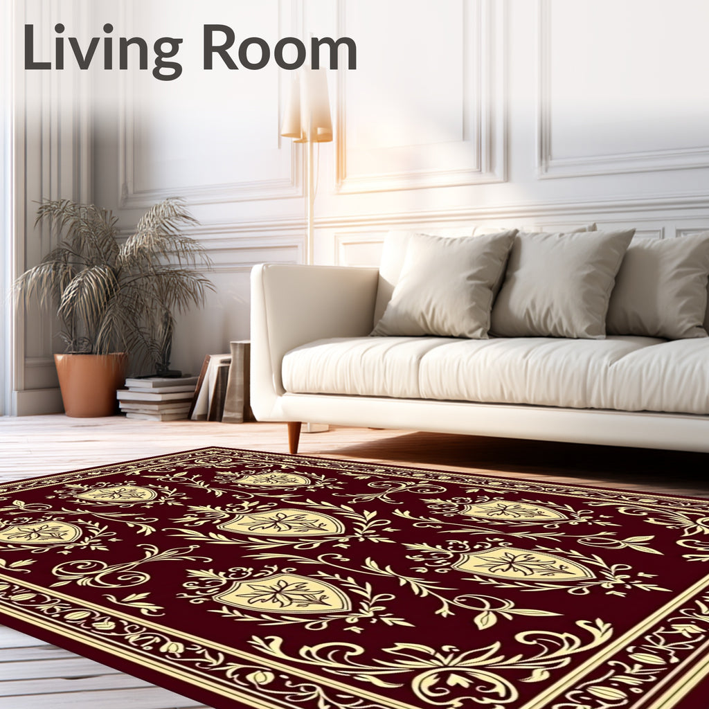 Burgundy Cream Crested Floral Vine Rug