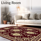 Burgundy Cream Crested Floral Vine Rug