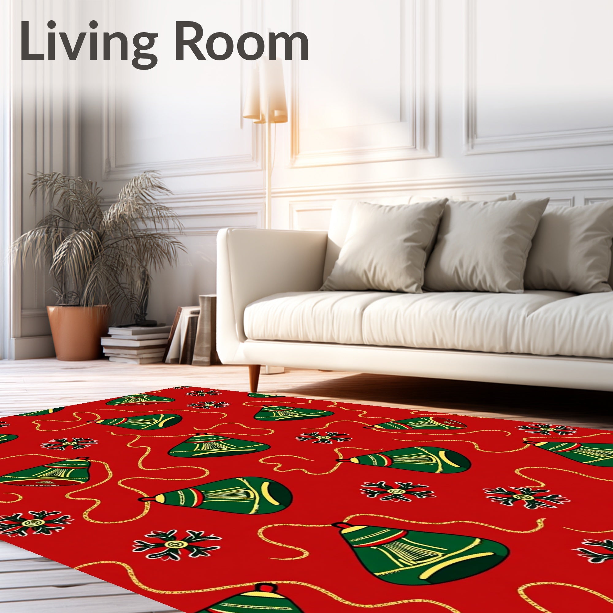 Green Jingle Bells Red Christmas Rug
