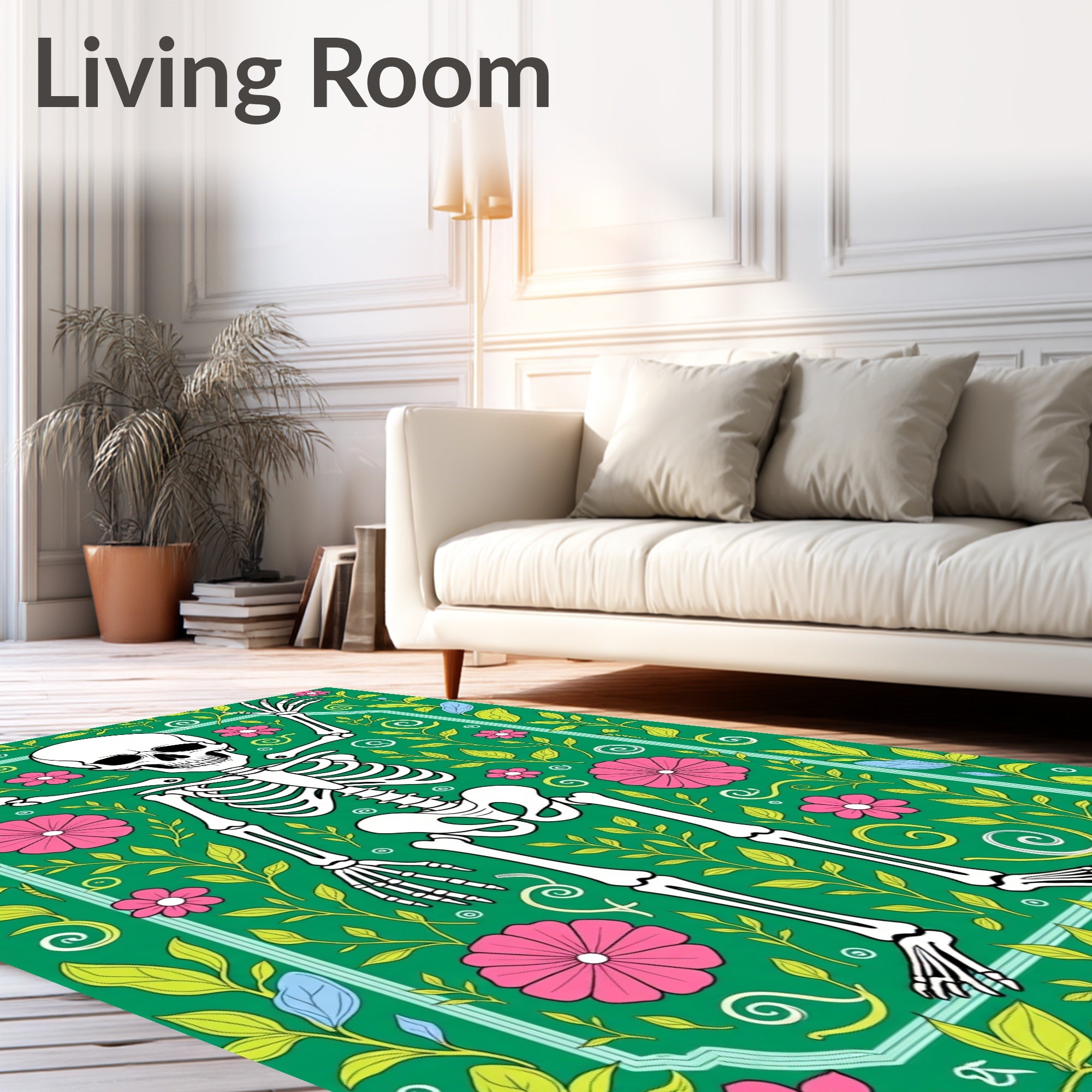 Green Skeleton Floral Garden Rug