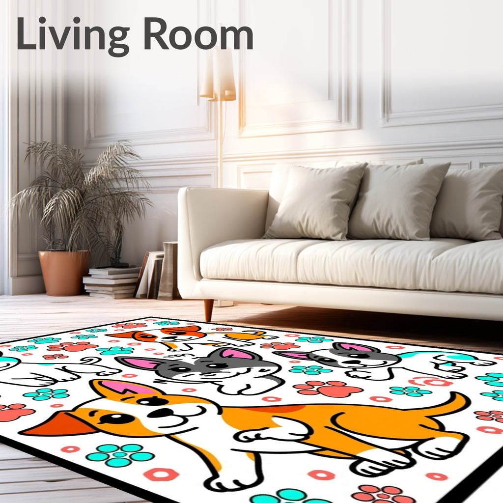 Playful Puppies And Paw Prints Collage Rug