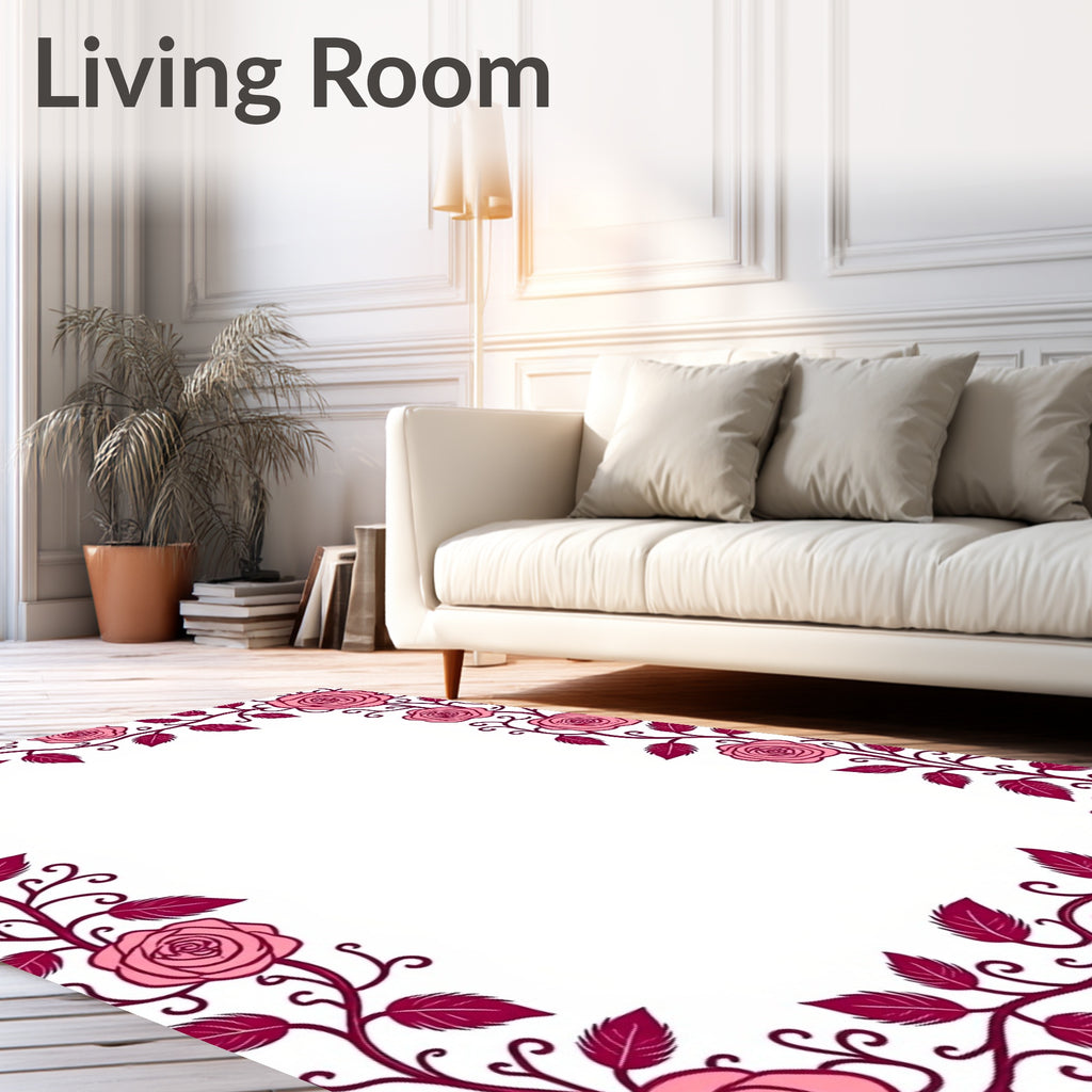 Pink Rose Garland Border Rug